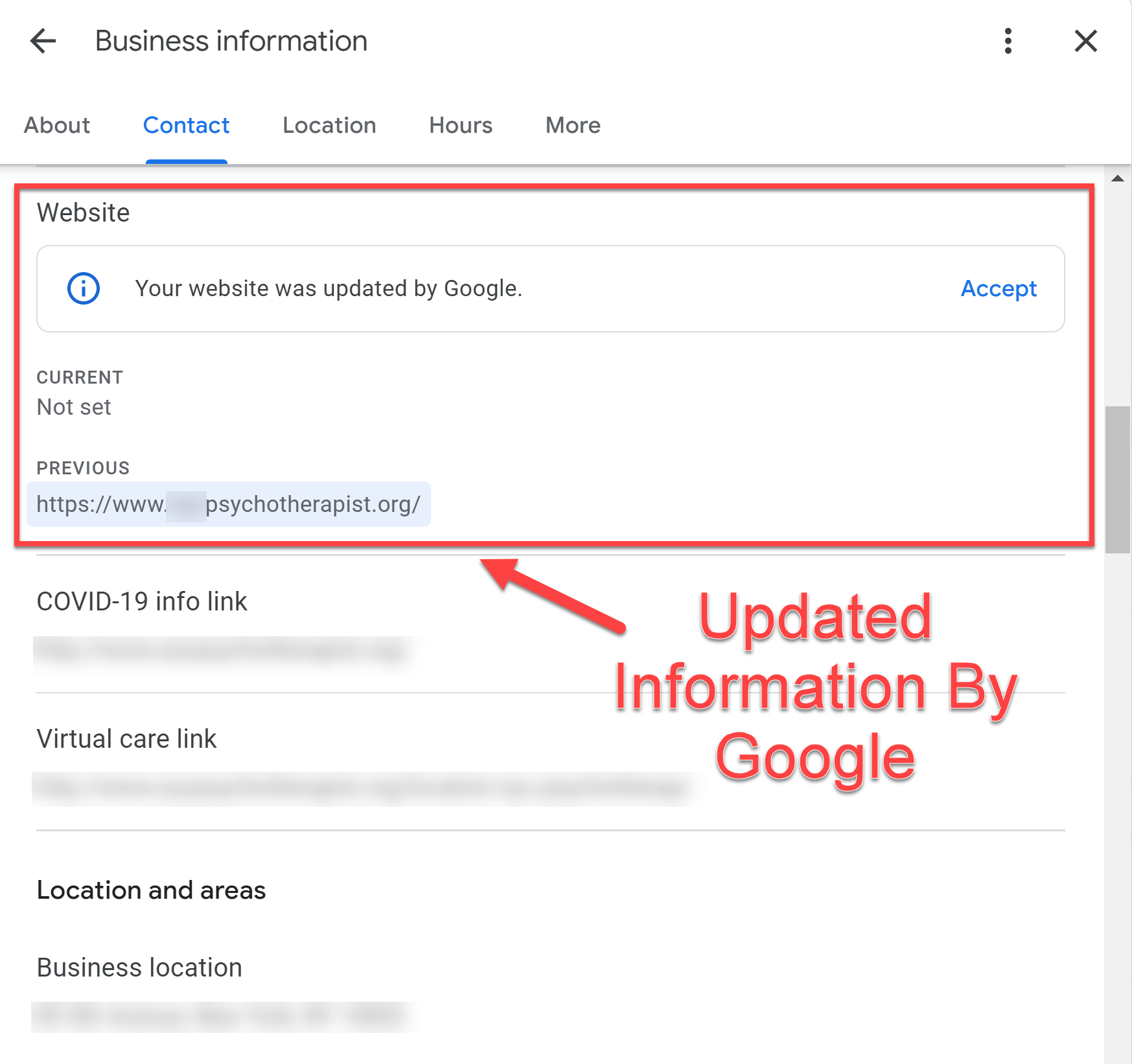 Updated information shows up in blue